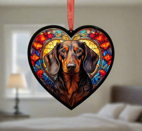 Dachshund Dapple Stained Glass Effect Heart Suncatcher